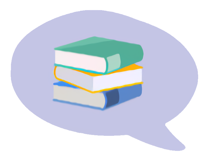 Logo with books in a thought bubble